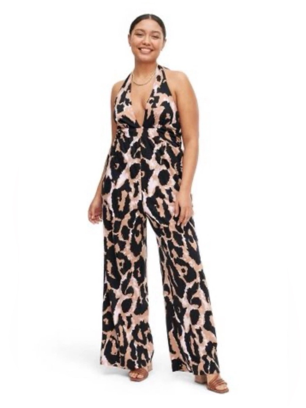 Diane Von Furstenberg for Target Halter-Neck Wide Leg Jumpsuit in Black and Tan